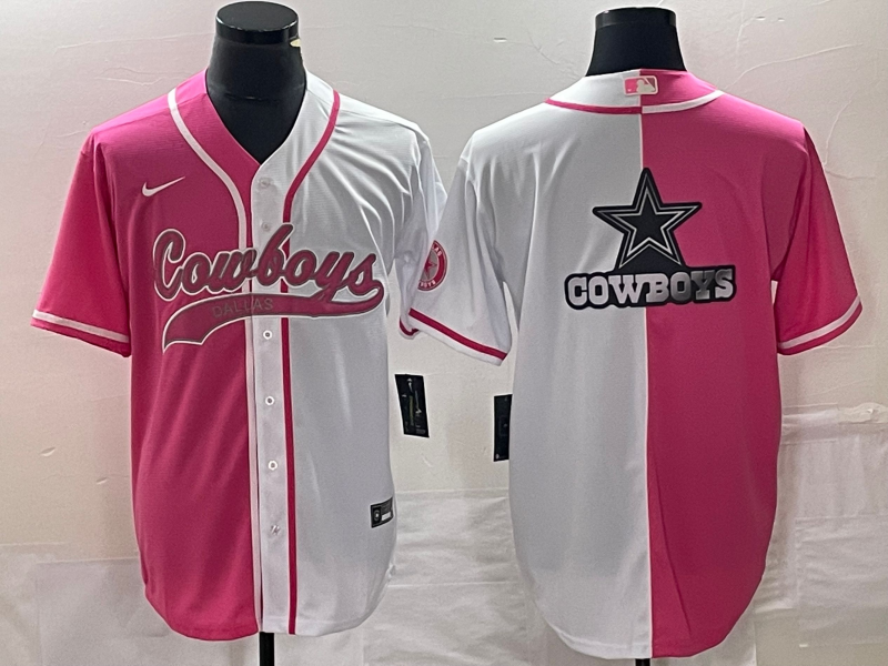 Men's Dallas Cowboys Pink/White Split Team Big Logo Cool Base Stitched Baseball Jersey